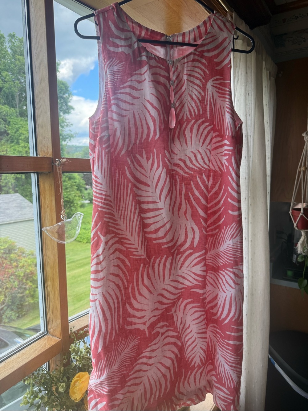 Island Company Coral and White Palm-Print Midi Dress